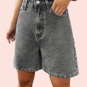 High Waist Denim Shorts, Loose Fit High Rise Slash Pockets Short Denim Pants,